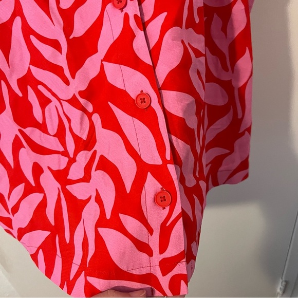 NEW A New Day Women’s Crepe Short Sleeve Button Down Bright Pink Large - Picture 4 of 13